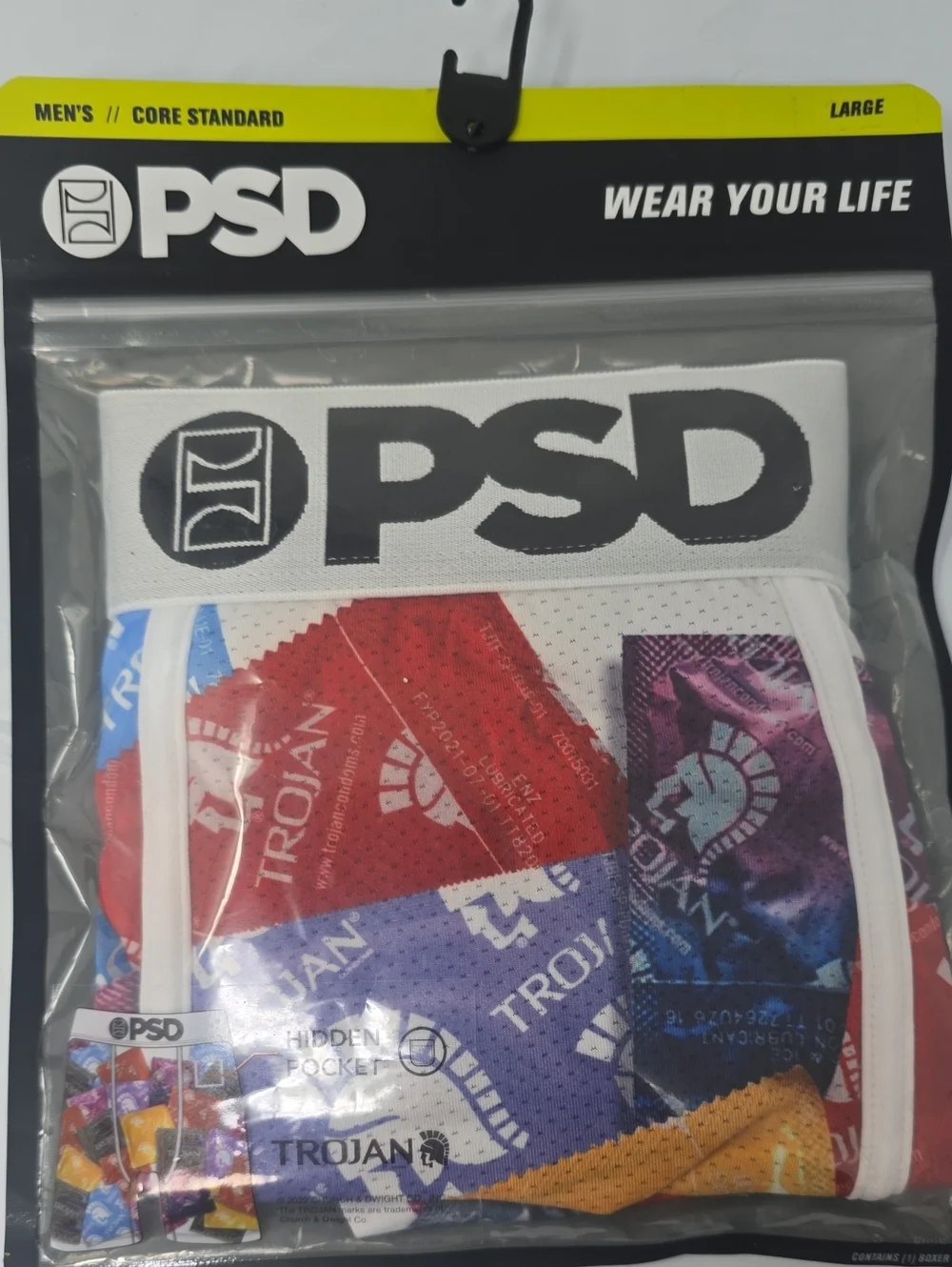 PSD Men’s White Waistband Trojan Logo Boxer Briefs with hidden pocket
